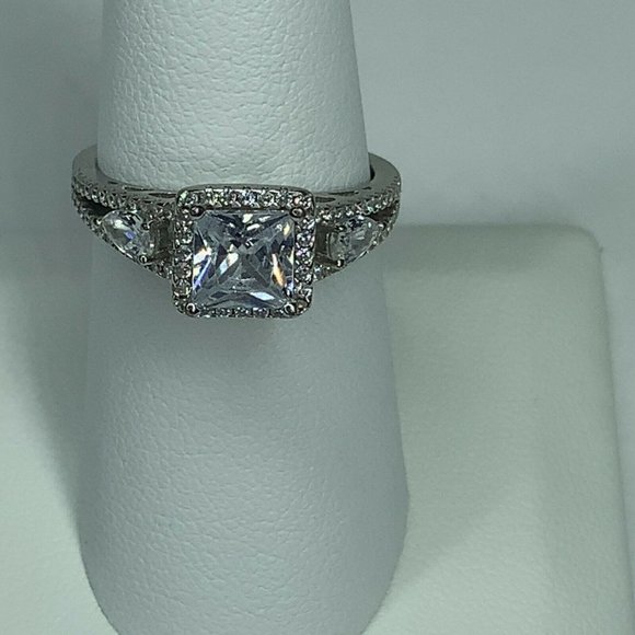 925 SS Square Pear Cubic Zirconia Ring & Band 10 - Picture 3 of 7